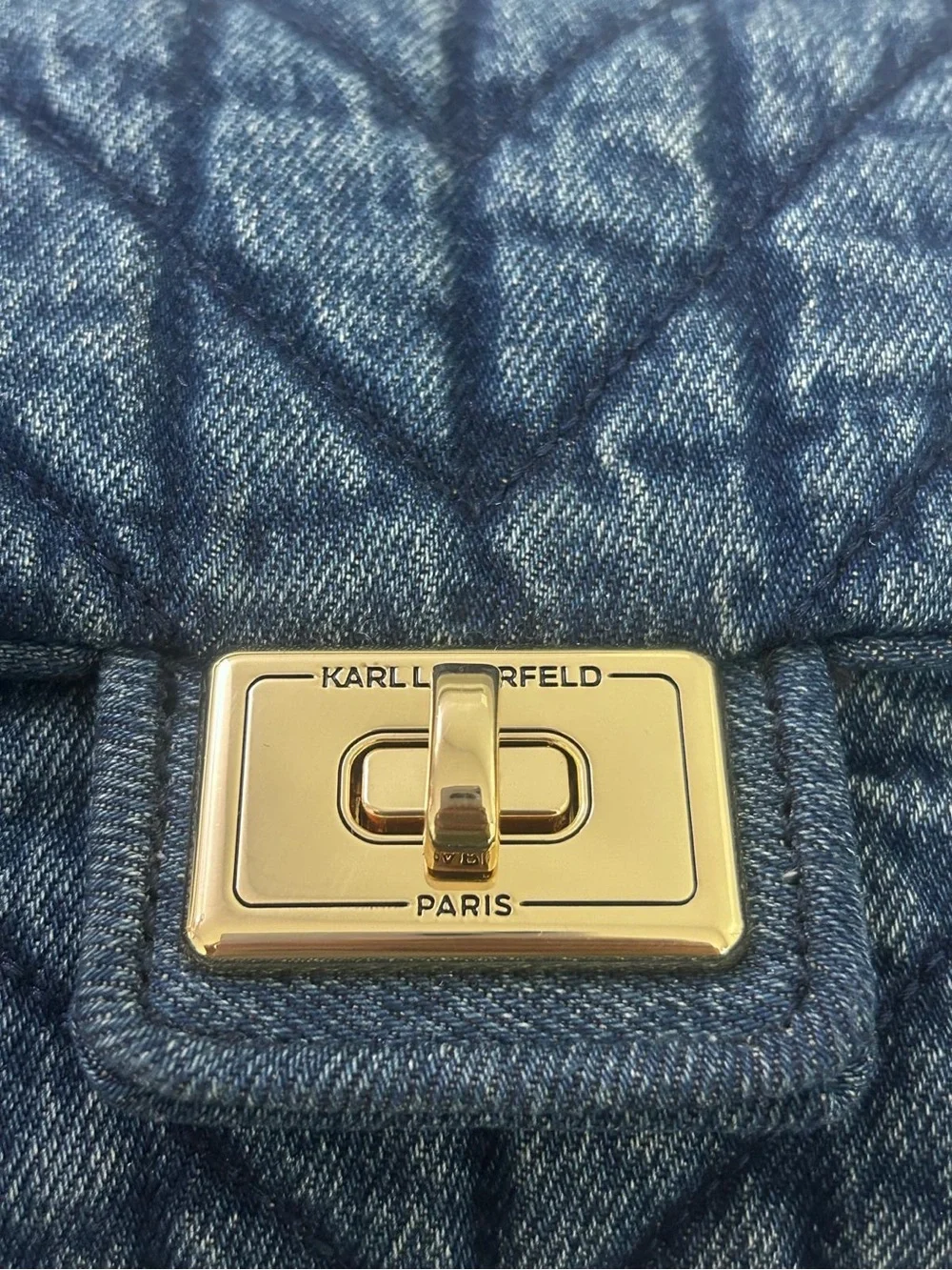 KARL LAGERFELD PARIS Blue Quilted Turn Lock Chain Strap Shoulder Bag